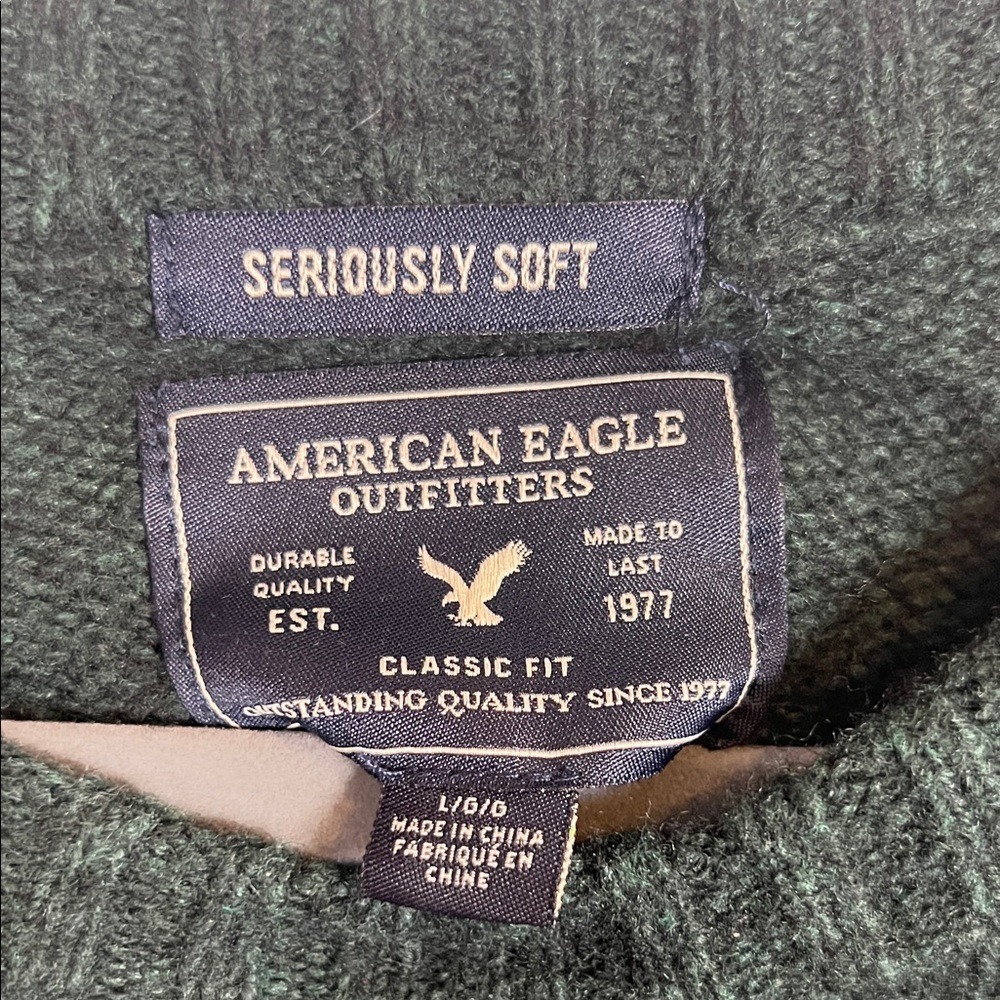 American Eagle Mens Seriously Soft Wool‎ Blend Striped Crewneck Sweater Green L - Picture 2 of 7